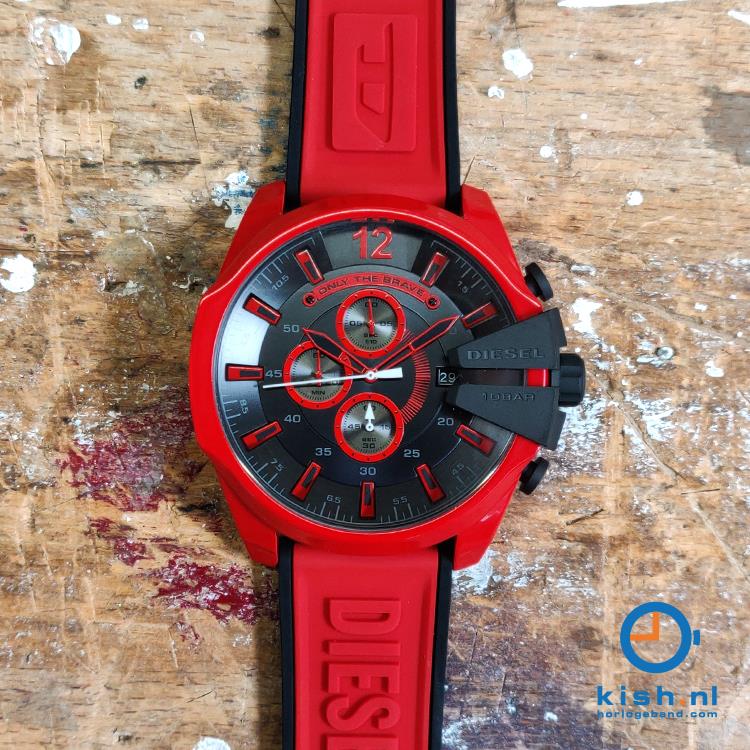 Diesel DZ4526 Mega Chief Chronograph Men's Watch – Black Dial & Red Rubber Strap