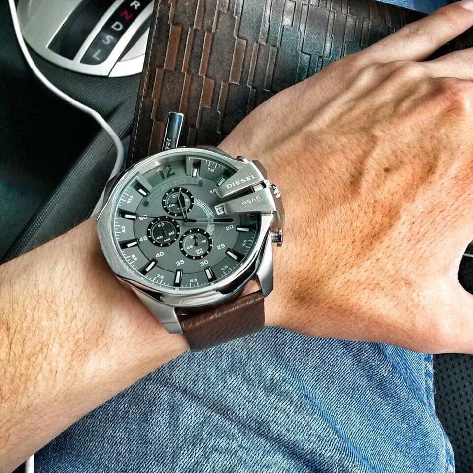 Diesel DZ4290 Mega Chief Chronograph Men's Watch – Black Dial & Brown Leather Strap