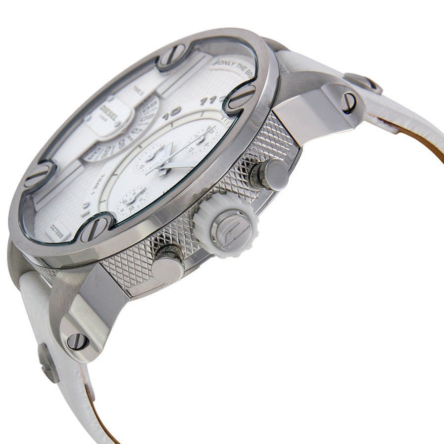 Diesel DZ7265 Badass Chronograph Men's Watch – White Dial & White Leather Strap