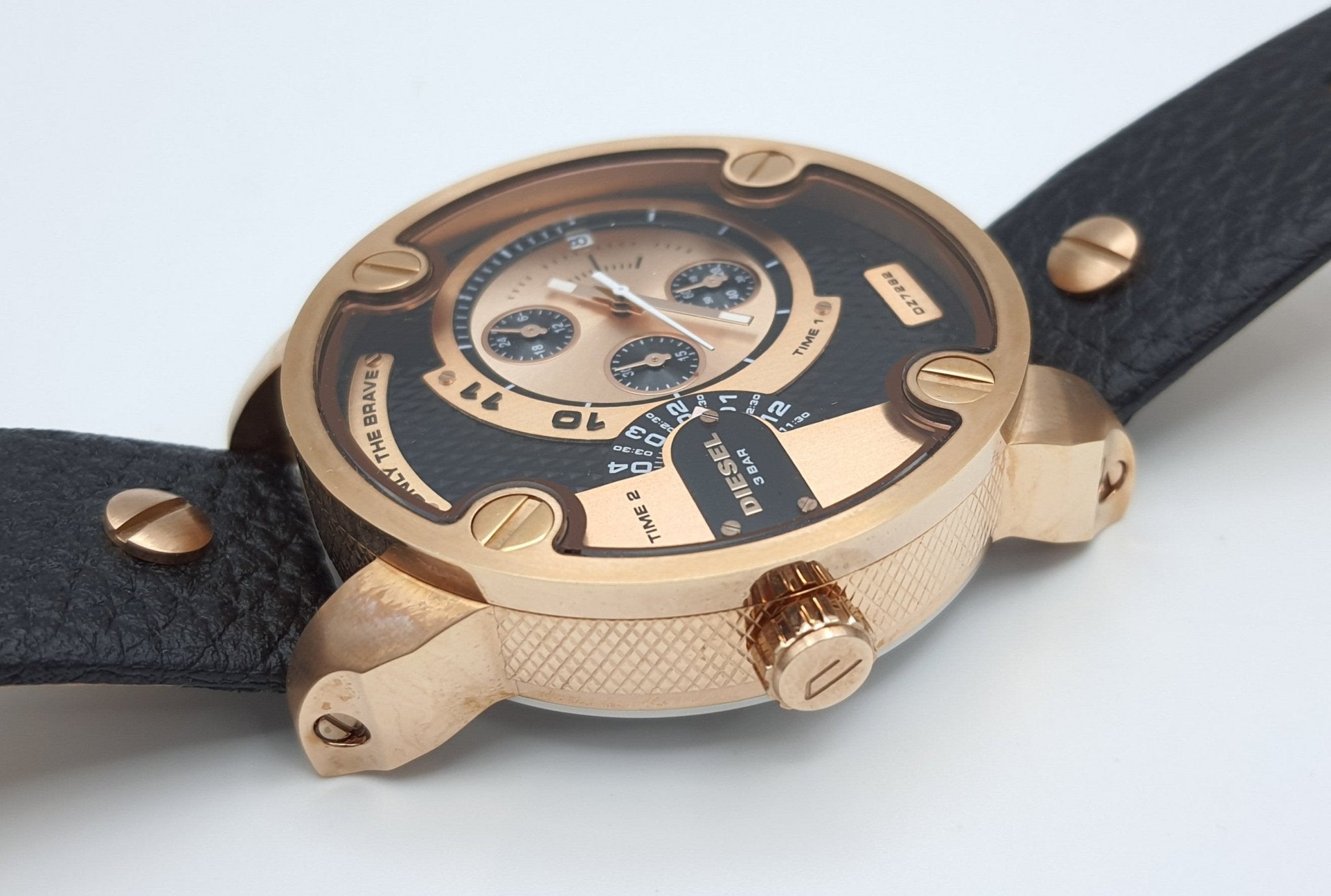 Diesel DZ7282 Little Daddy Men's Watch – Black & Gold Dial & Black Leather Strap