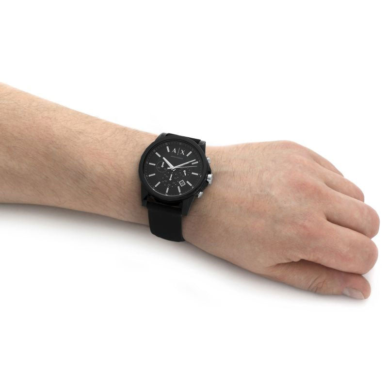Armani Exchange Outerbanks AX1326 Men's Chronograph Watch – Black Dial with Black Silicone Strap