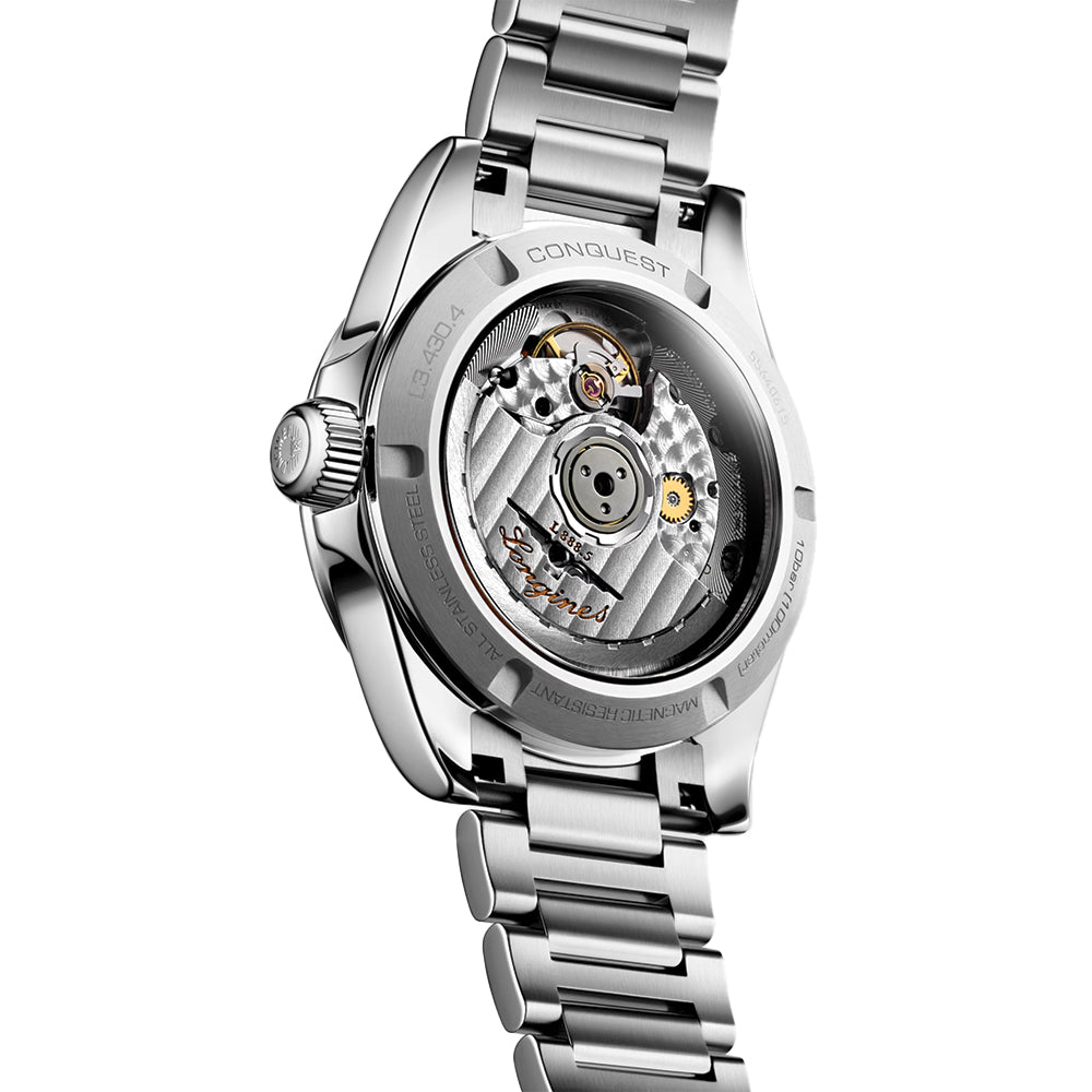 longines Conquest 34mm - White, Mother-of-Pearl w/ Diamonds on Bracelet