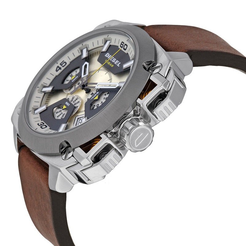 Diesel DZ7343 BAMF Chronograph Men's Watch – Beige Dial & Brown Leather Strap