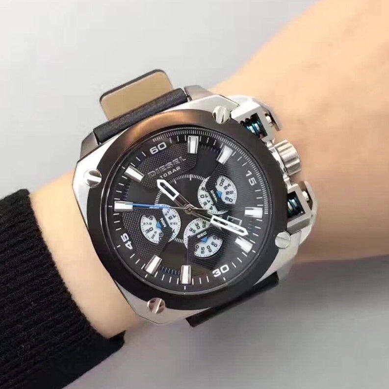 Diesel DZ7345 BAMF Chronograph Men's Watch – Black Dial & Black Leather Strap