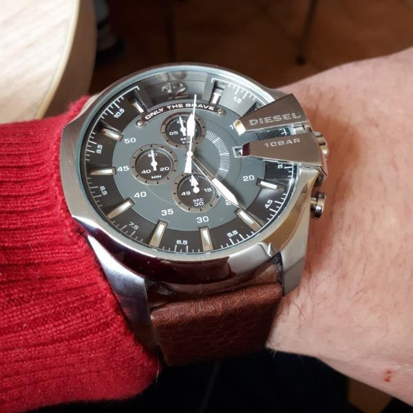 Diesel DZ4290 Mega Chief Chronograph Men's Watch – Black Dial & Brown Leather Strap