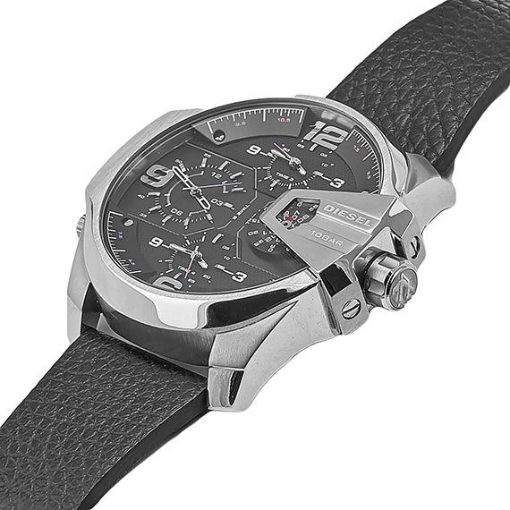Diesel DZ7376 Uber Chief Oversized 4-Time Men's Watch – Black Dial & Black Leather Strap