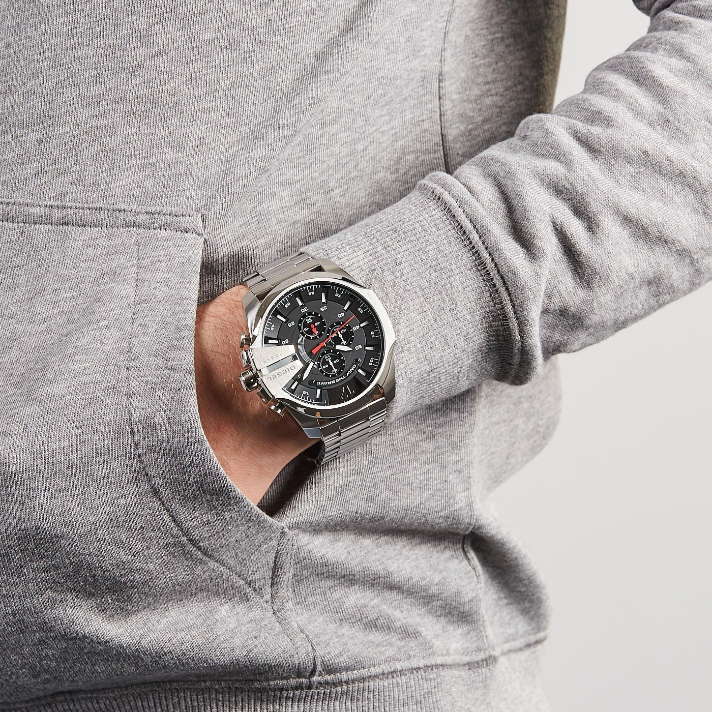 Diesel DZ4308 Mega Chief Chronograph Men's Watch – Black Dial & Silver Stainless Steel Strap