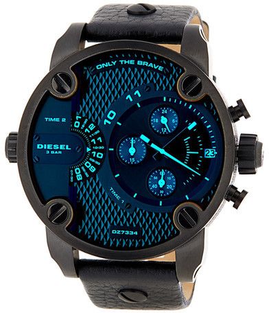 Diesel DZ7334 Little Daddy Chronograph Men's Watch – Black Dial & Black Leather Strap
