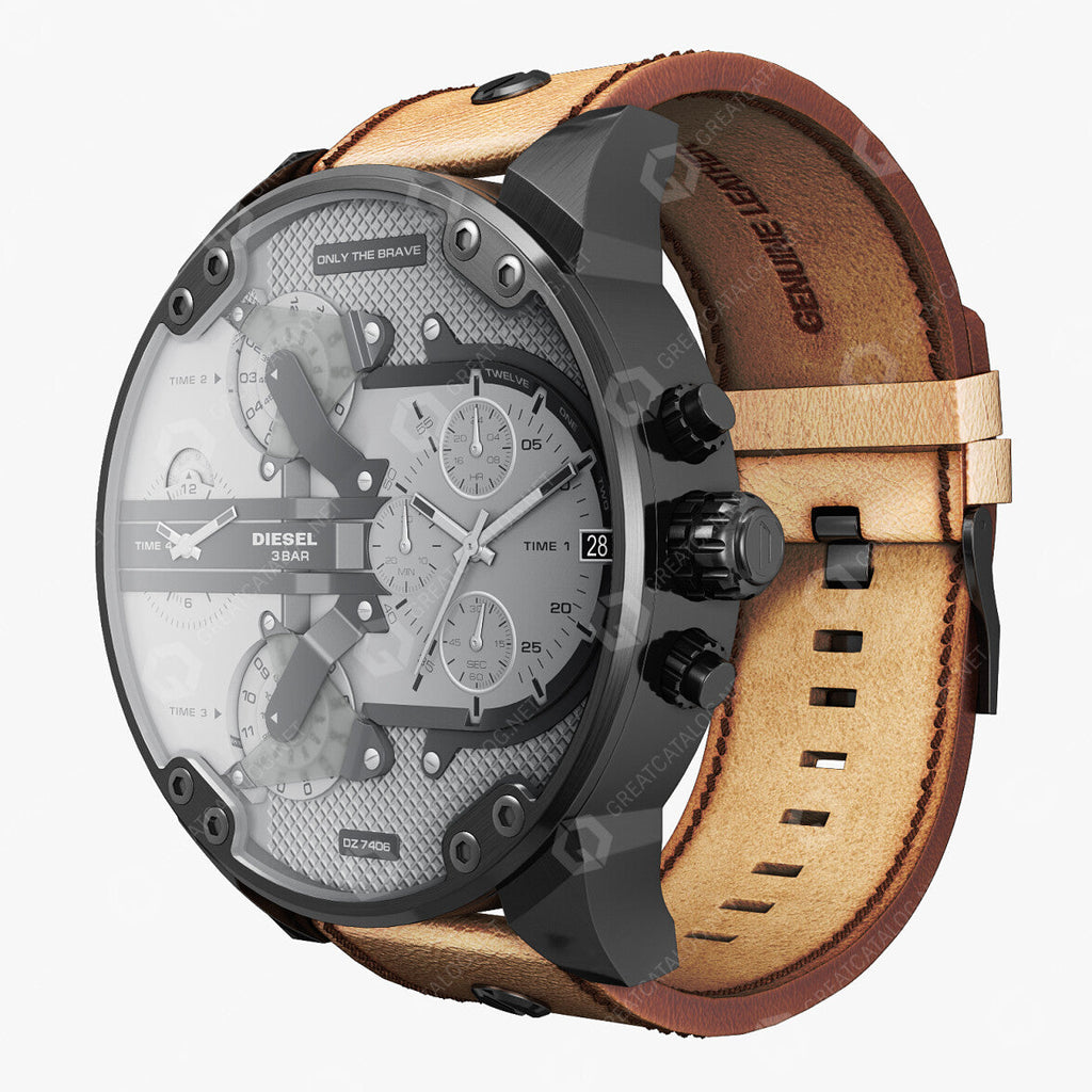 Diesel DZ7406 Mr. Daddy 2.0 Chronograph Men's Watch – Grey Dial & Brown Leather Strap