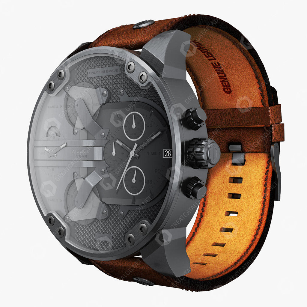 Diesel DZ7413 Mr. Daddy Chronograph Men's Watch – Grey Dial & Brown Leather Strap