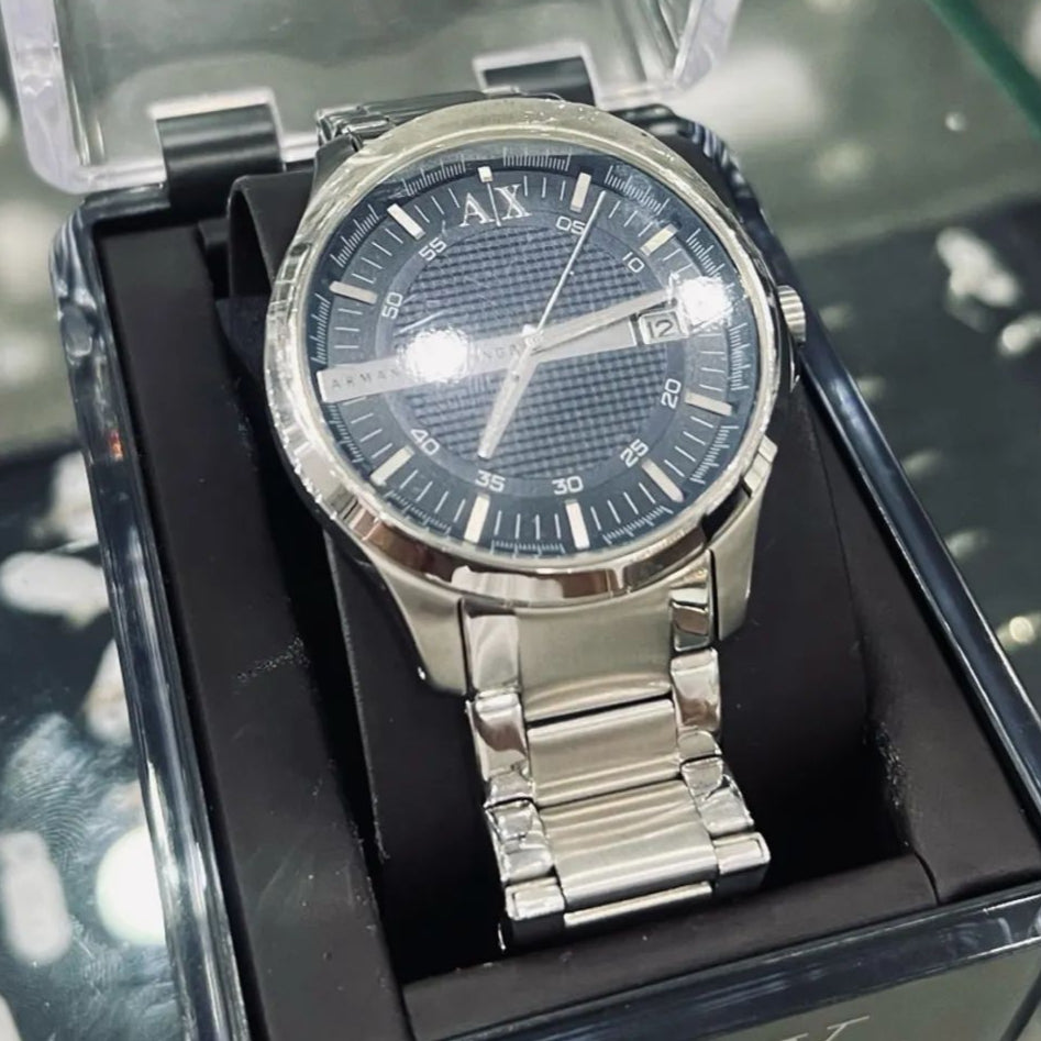 Armani Exchange Hampton AX2132 Men's Chronograph – Blue Dial with Silver Stainless Steel Bracelet
