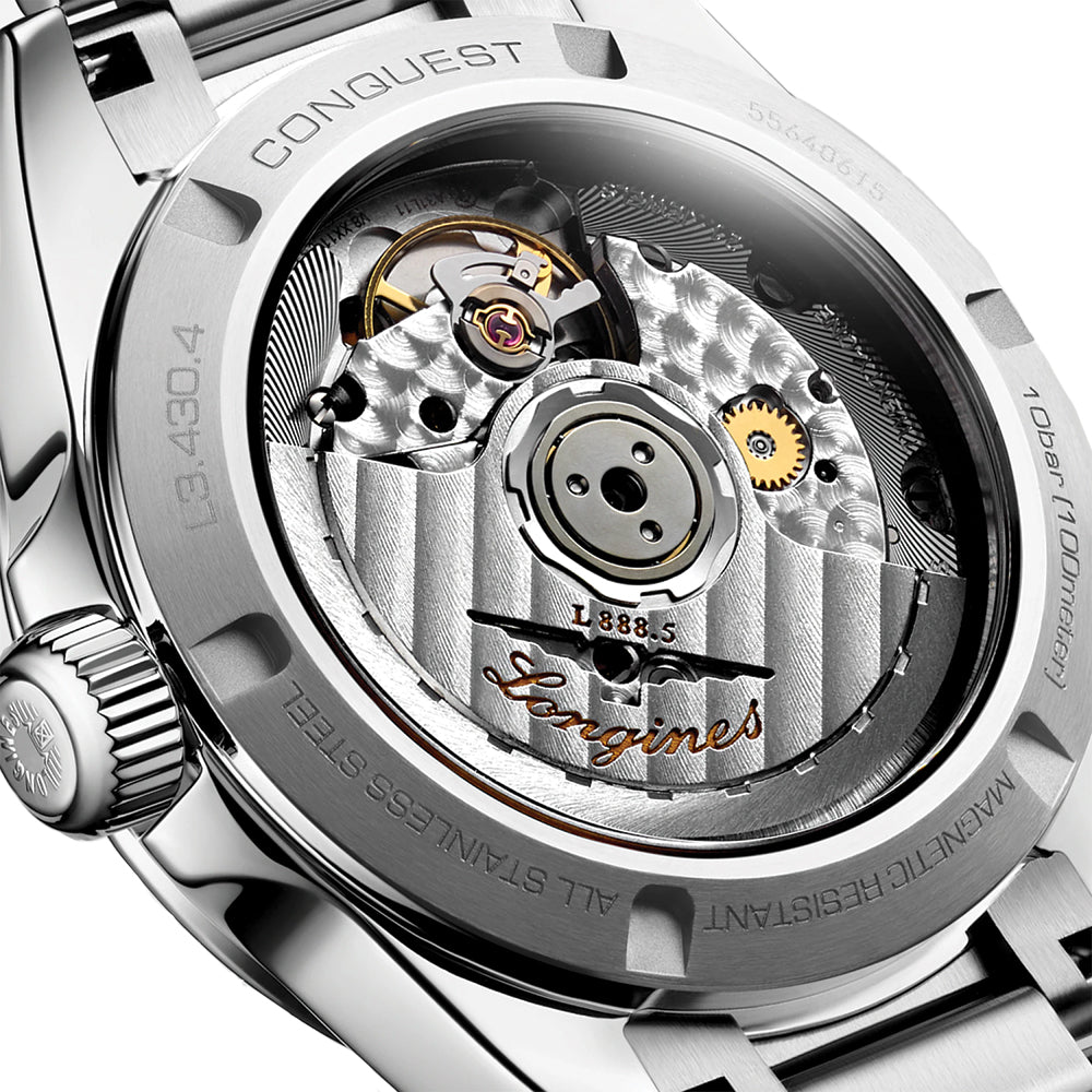 longines Conquest 34mm - White, Mother-of-Pearl w/ Diamonds on Bracelet