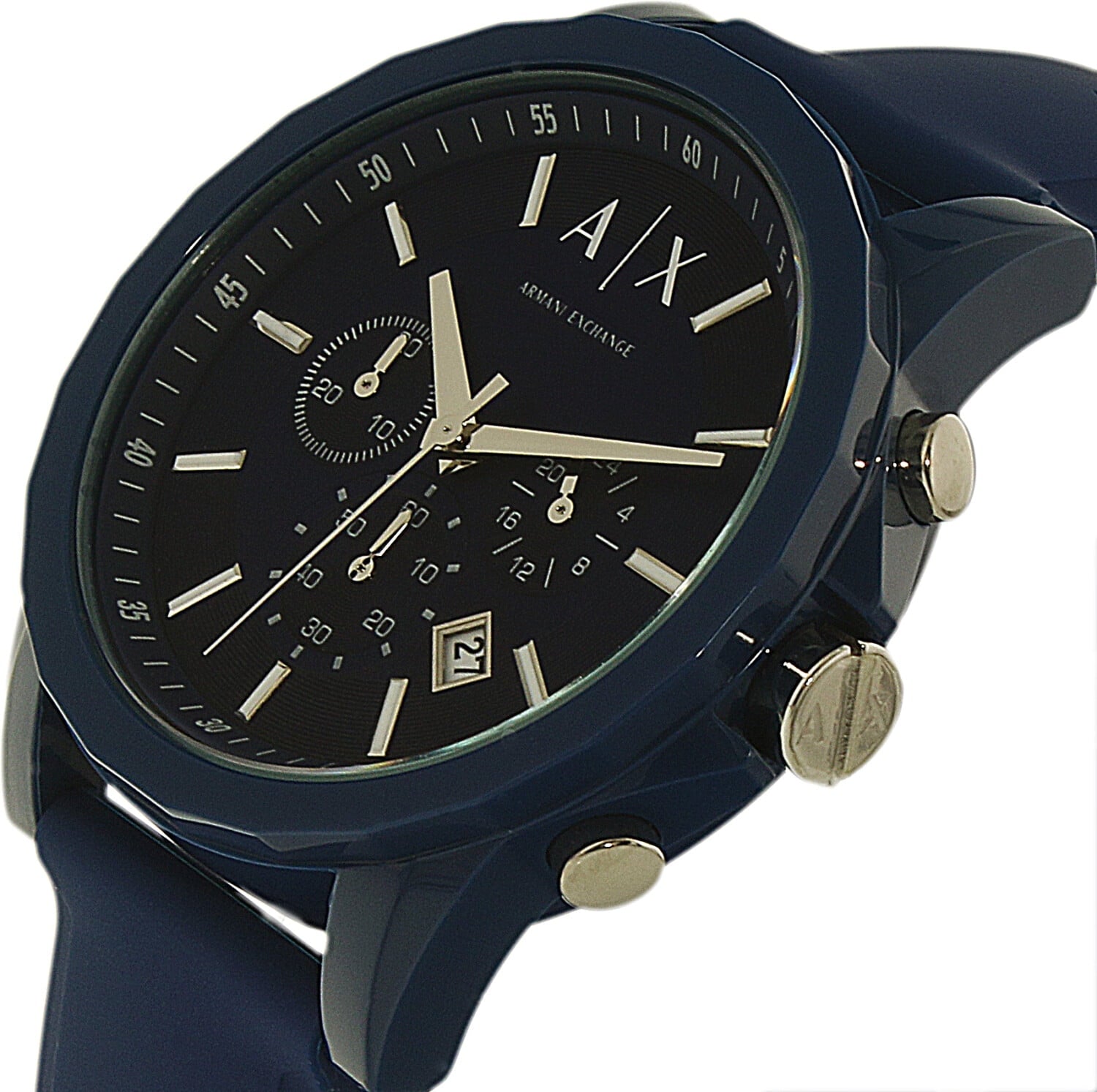 Men's Armani Exchange Outerbanks Chronograph Watch AX1327 – Blue Dial with Blue Silicone Strap