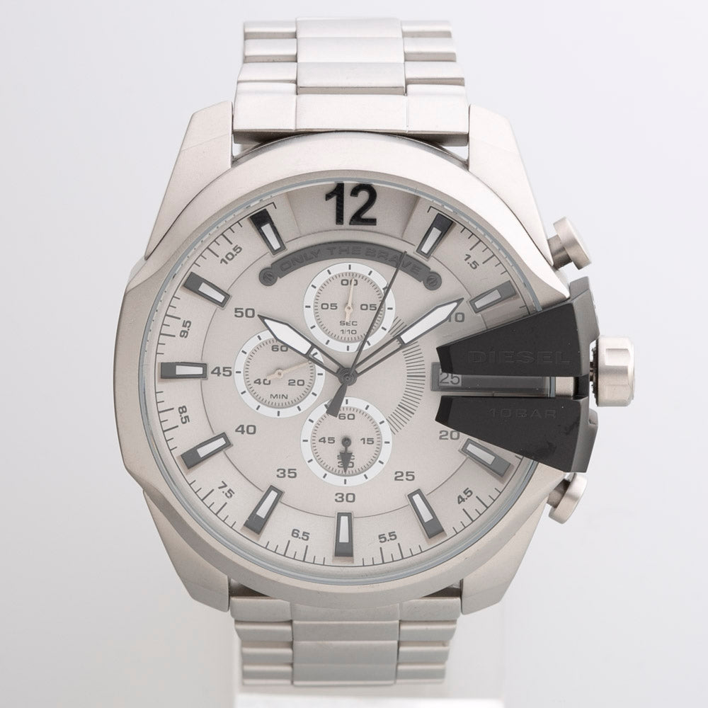 Diesel DZ4501 Mega Chief Chronograph Men's Watch – Silver Dial & Silver Stainless Steel Strap