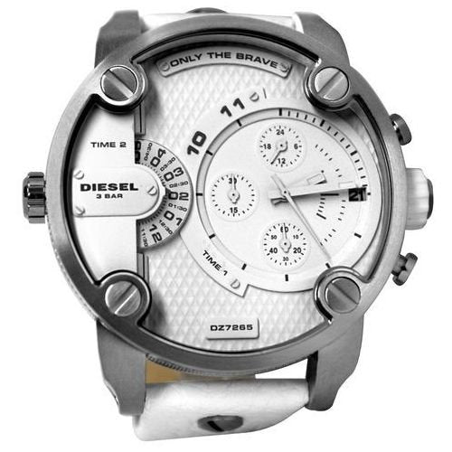 Diesel DZ7265 Badass Chronograph Men's Watch – White Dial & White Leather Strap