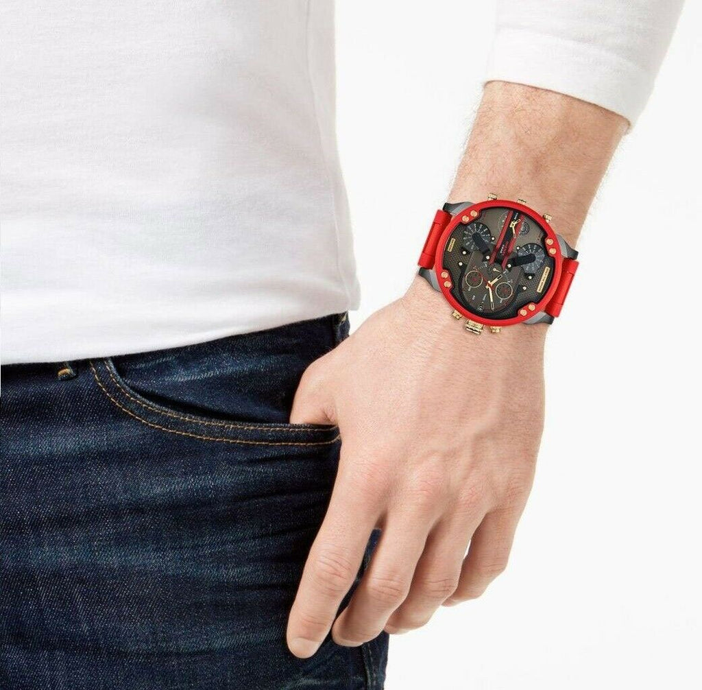 Diesel DZ7430 Mr. Daddy 2.0 Chronograph Men's Watch – Grey Dial & Red Rubber Strap