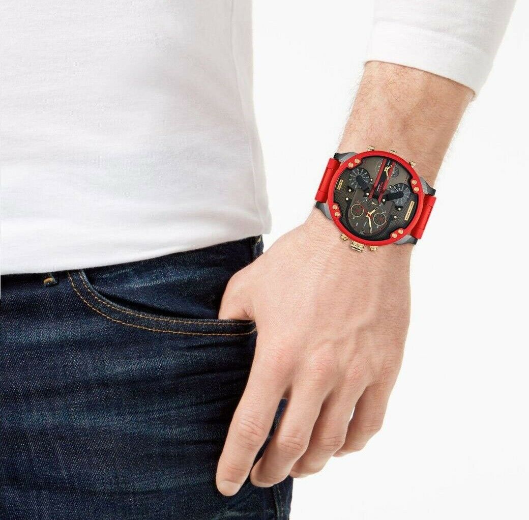 Diesel DZ7430 Mr. Daddy 2.0 Chronograph Men's Watch – Grey Dial & Red Rubber Strap