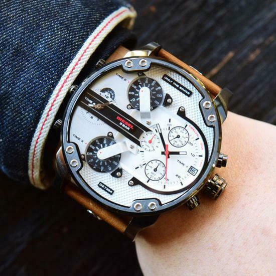 Diesel DZ7394 Mr. Daddy 2.0 Chronograph Men's Watch – Silver Dial & Brown Leather Strap