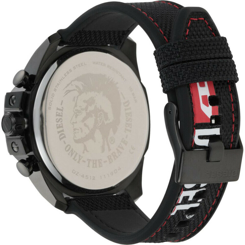 Diesel DZ4512 Mega Chief Chronograph Men's Watch – Silver Dial & Black Leather Strap