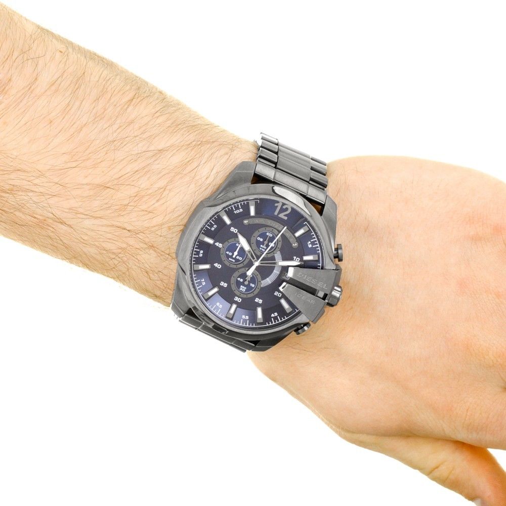 Diesel DZ4329 Mega Chief Chronograph Men's Watch – Blue Dial & Black Stainless Steel Strap