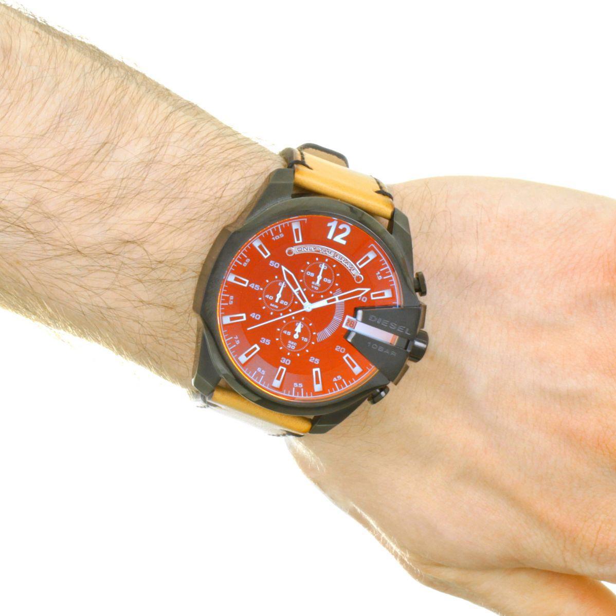 Diesel DZ4476 Mega Chief Chronograph Men's Watch – Black Dial & Brown Leather Strap