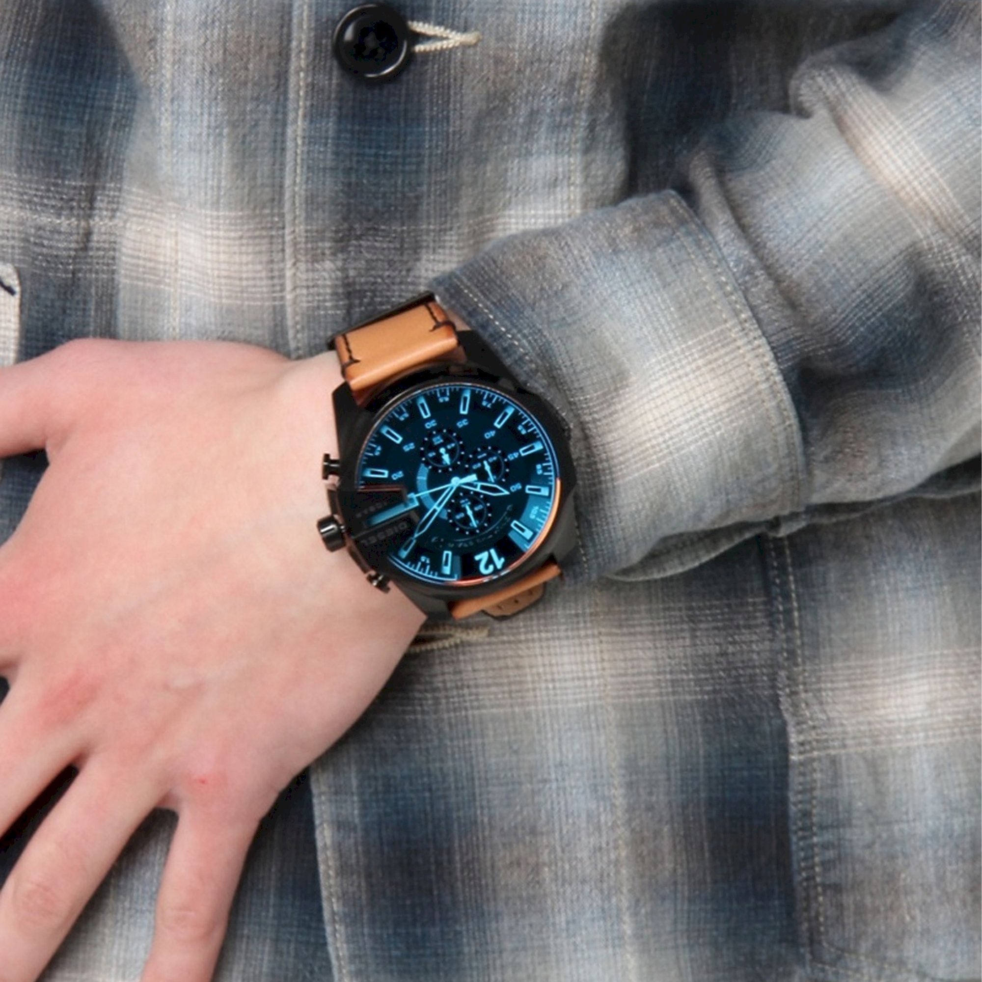 Diesel DZ4476 Mega Chief Chronograph Men's Watch – Black Dial & Brown Leather Strap