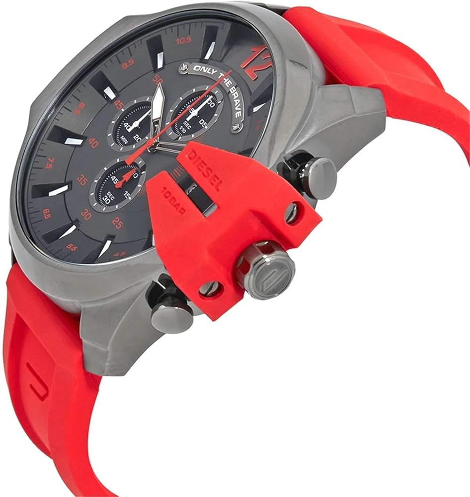 Diesel DZ4427 Mega Chief Chronograph Men's Watch – Black Dial & Red Silicone Strap