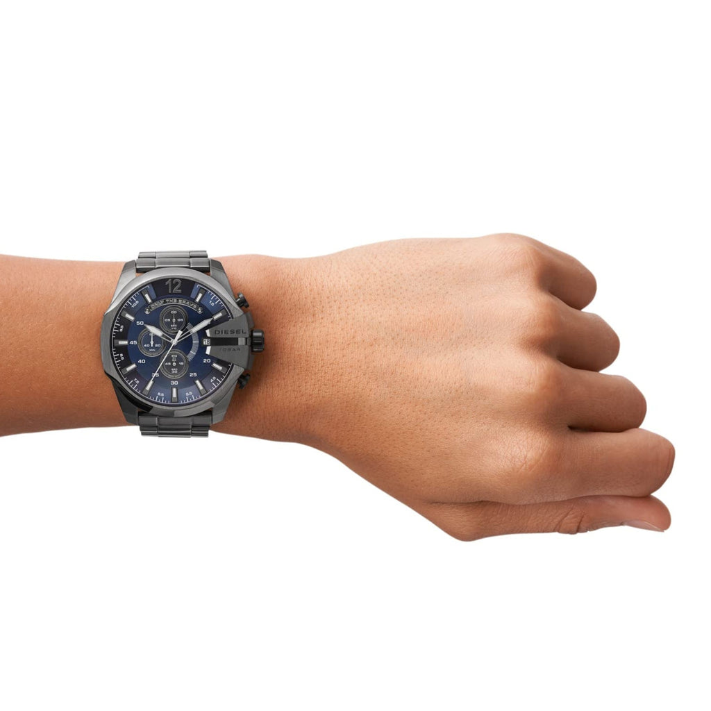 Diesel DZ4329 Mega Chief Chronograph Men's Watch – Blue Dial & Black Stainless Steel Strap