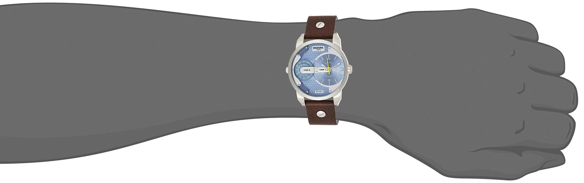 Diesel DZ7321 Mini Daddy Chronograph Men's Watch – Light Blue Dial & Brown Leather Strap