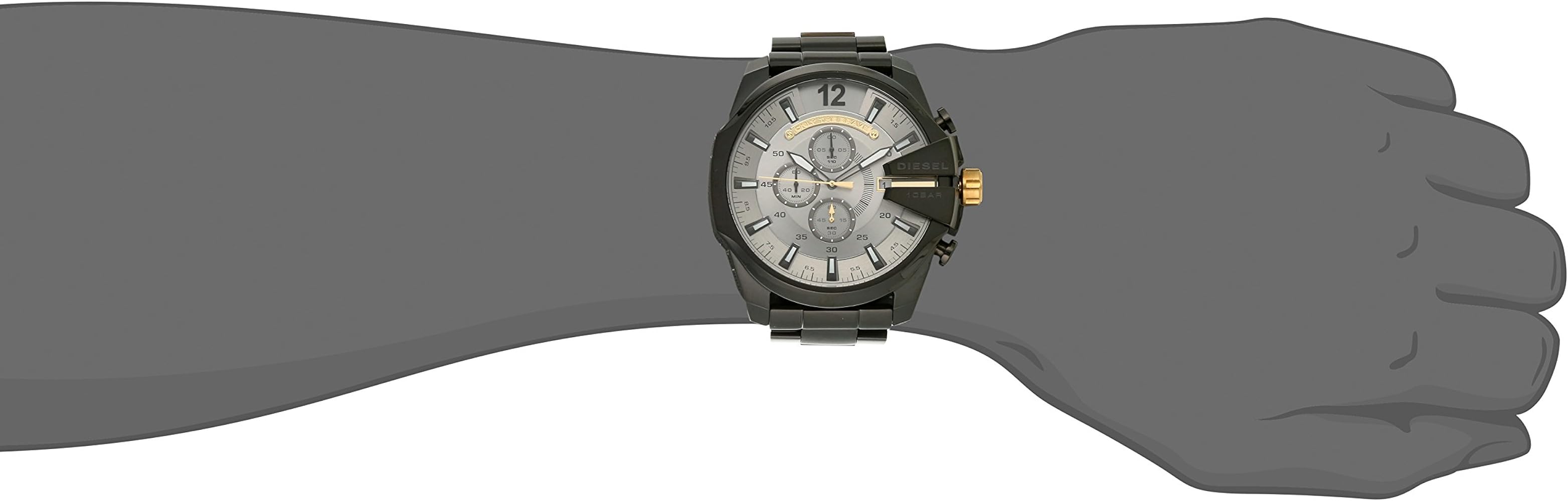 Diesel DZ4479 Mega Chief Chronograph Men's Watch – Grey Dial & Black Steel Strap
