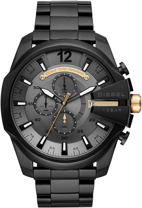 Diesel DZ4479 Mega Chief Chronograph Men's Watch – Grey Dial & Black Steel Strap
