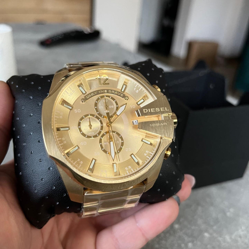 Diesel DZ4360 Mega Chief Chronograph Men's Watch – Gold Dial & Gold Stainless Steel Strap