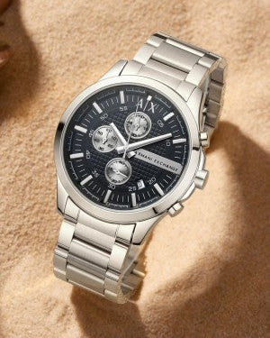 Armani Exchange Hampton AX2152 Men's Chronograph Watch – Black Dial with Silver Stainless Steel Strap