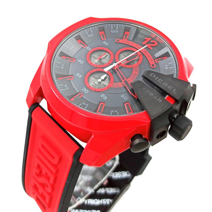 Diesel DZ4526 Mega Chief Chronograph Men's Watch – Black Dial & Red Rubber Strap