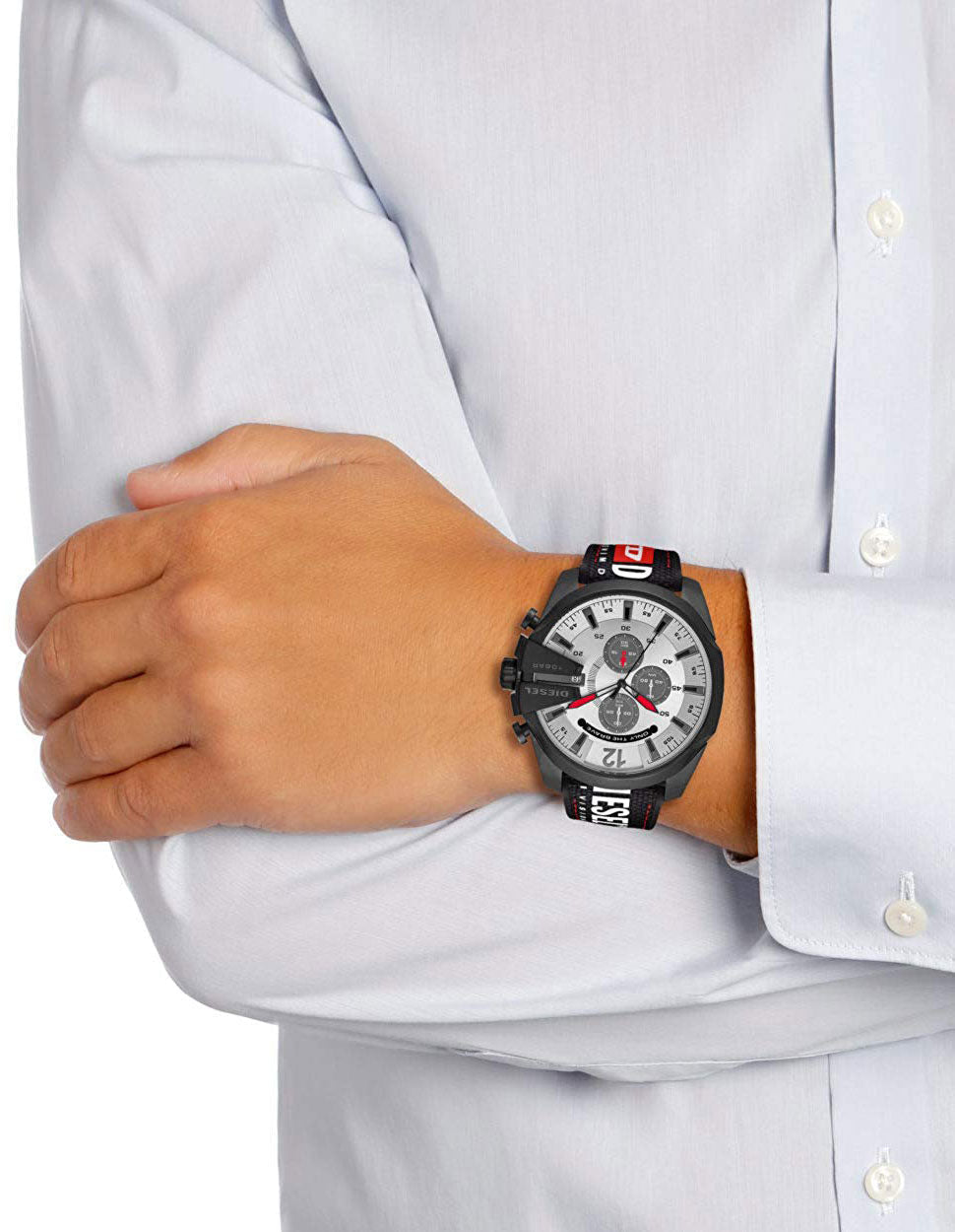 Diesel DZ4512 Mega Chief Chronograph Men's Watch – Silver Dial & Black Leather Strap