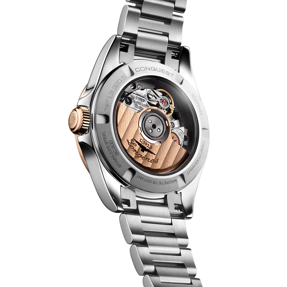 longines Conquest 30mm - Green w/ Pink Gold Bezel on Bracelet