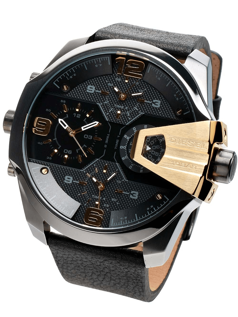 Diesel DZ7377 Uber Chief Two-Hand Men's Watch – Black Dial & Black Leather Strap