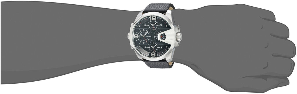 Diesel DZ7376 Uber Chief Oversized 4-Time Men's Watch – Black Dial & Black Leather Strap