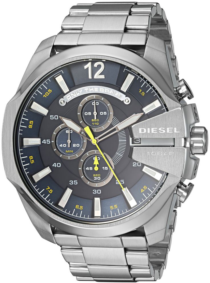 Diesel DZ4465 Mega Chief Chronograph Men's Watch – Blue Dial & Silver Stainless Steel Strap