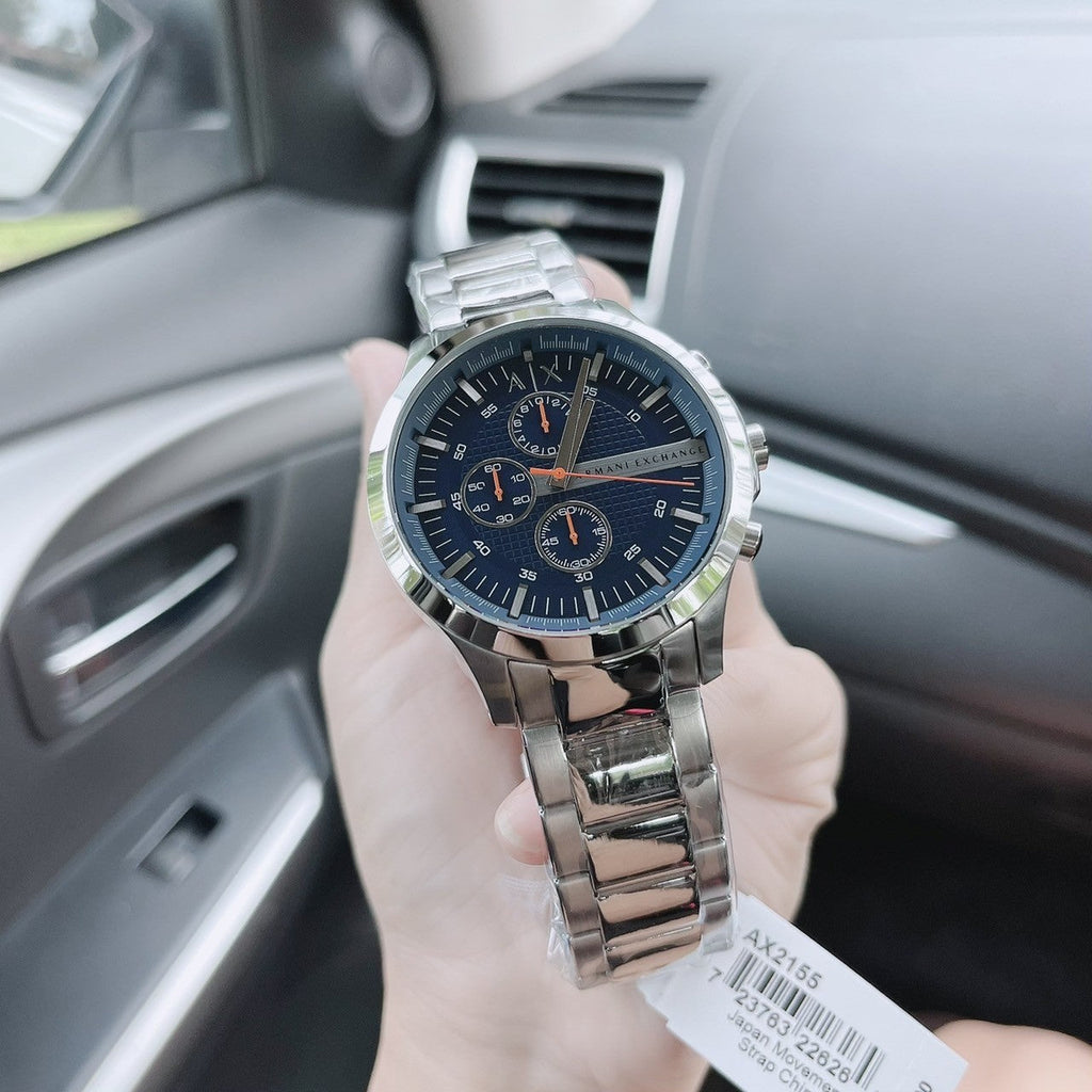 Armani Exchange Hampton AX2155 Men's Chronograph Watch – Blue Dial with Silver Stainless Steel Strap