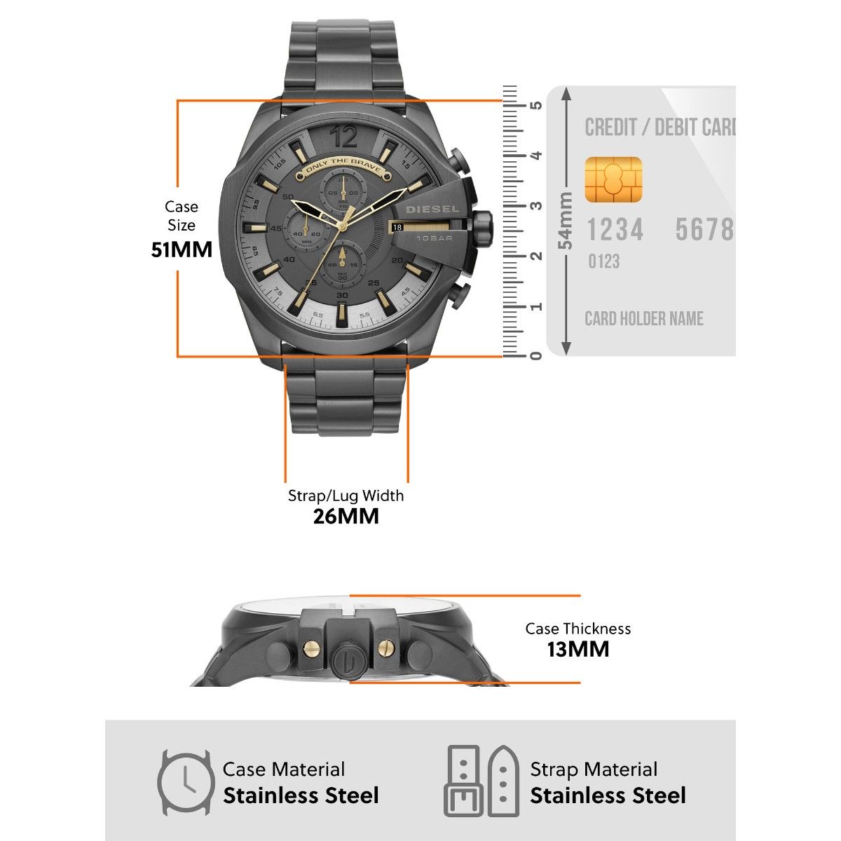 Diesel DZ4466 Mega Chief Chronograph Men's Watch – Grey Dial & Grey Stainless Steel Strap