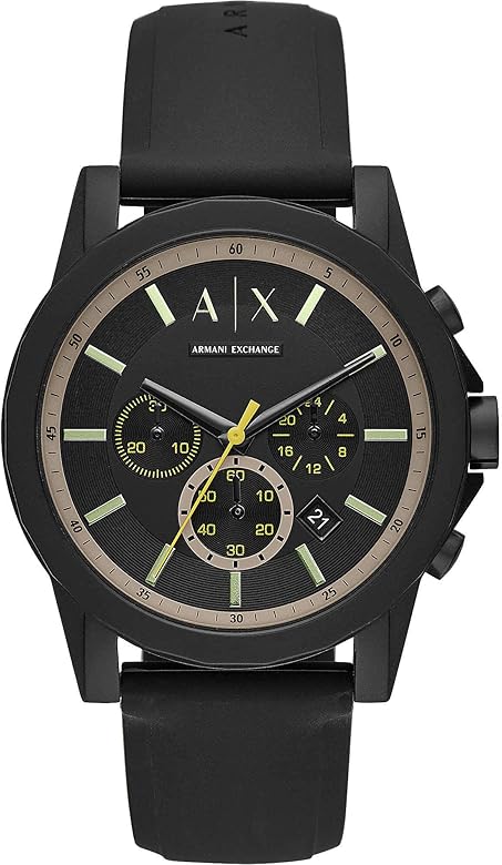 Armani Exchange Outerbanks AX1343 Men's Chronograph Watch – Black Dial with Black Silicone Strap