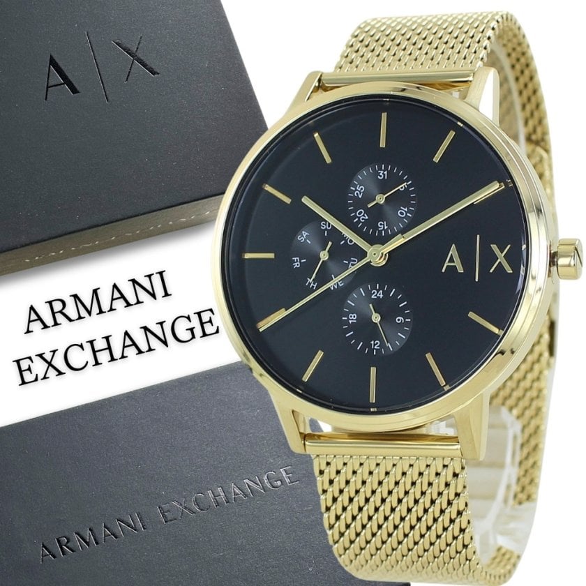 Armani Exchange Cayde AX2715 Men's Chronograph – Black Dial with Gold Mesh Stainless Steel Strap