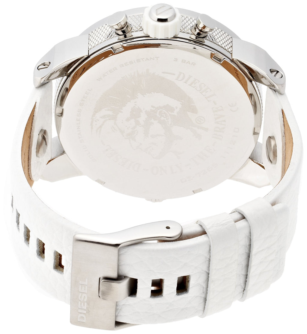 Diesel DZ7265 Badass Chronograph Men's Watch – White Dial & White Leather Strap