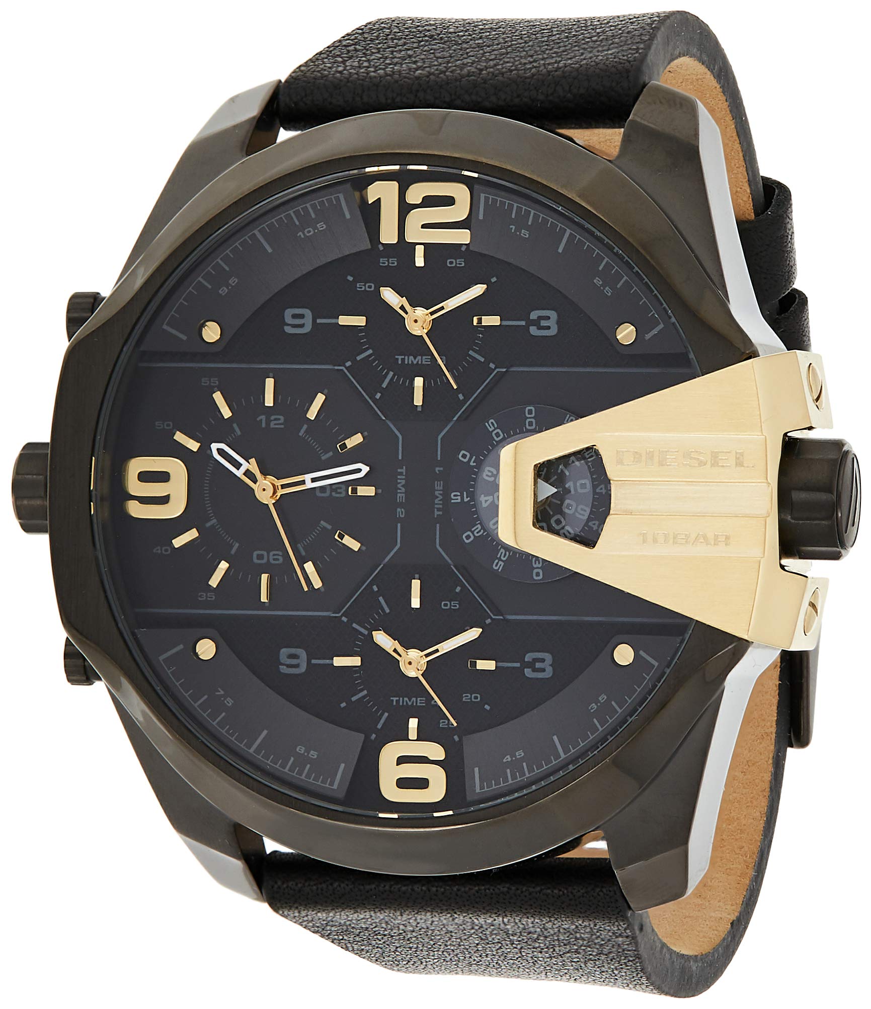 Diesel DZ7377 Uber Chief Two-Hand Men's Watch – Black Dial & Black Leather Strap