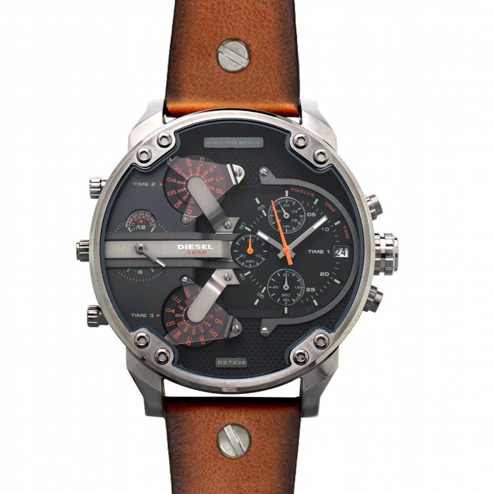 Diesel DZ7332 Mr. Daddy 2.0 Chronograph Men's Watch – Black Dial & Brown Leather Strap