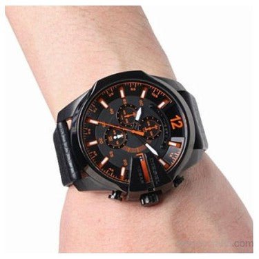 Diesel DZ4291 Mega Chief Chronograph Men's Watch – Black Dial & Black Leather Strap