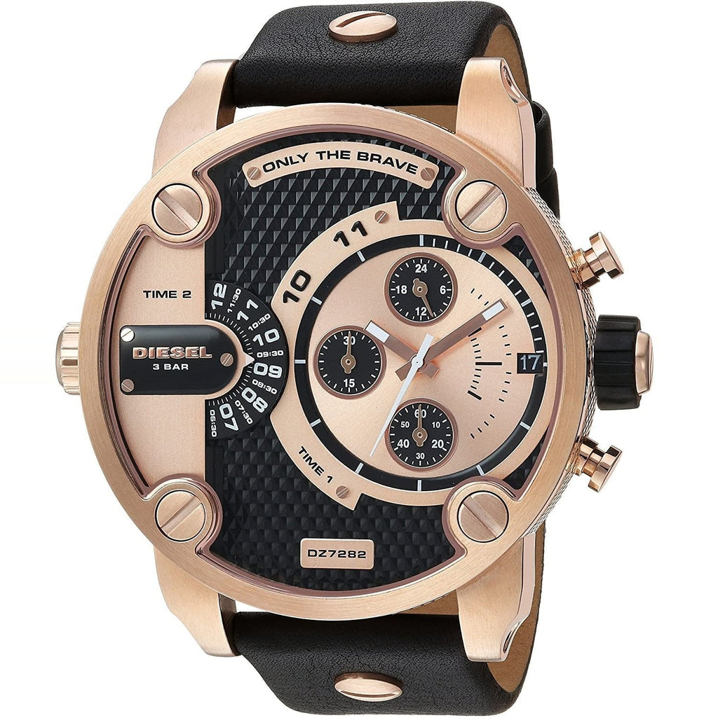 Diesel DZ7282 Little Daddy Men's Watch – Black & Gold Dial & Black Leather Strap