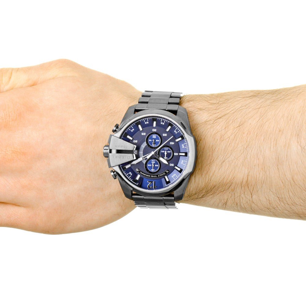 Diesel DZ4329 Mega Chief Chronograph Men's Watch – Blue Dial & Black Stainless Steel Strap