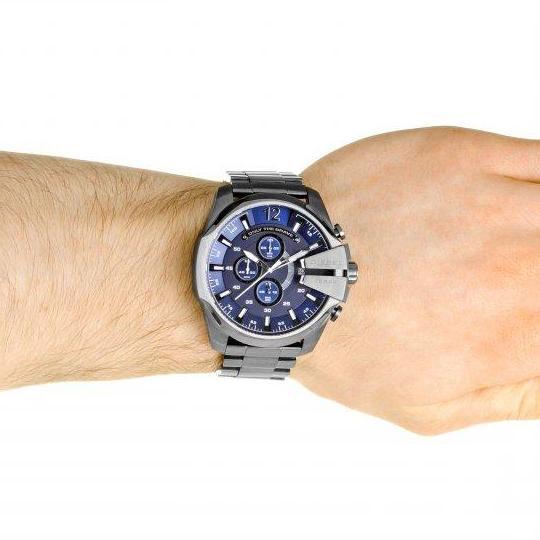 Diesel DZ4329 Mega Chief Chronograph Men's Watch – Blue Dial & Black Stainless Steel Strap